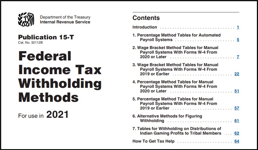 Federal Income Tax Withholding Tables 2021 (Publication 15-T 2021)