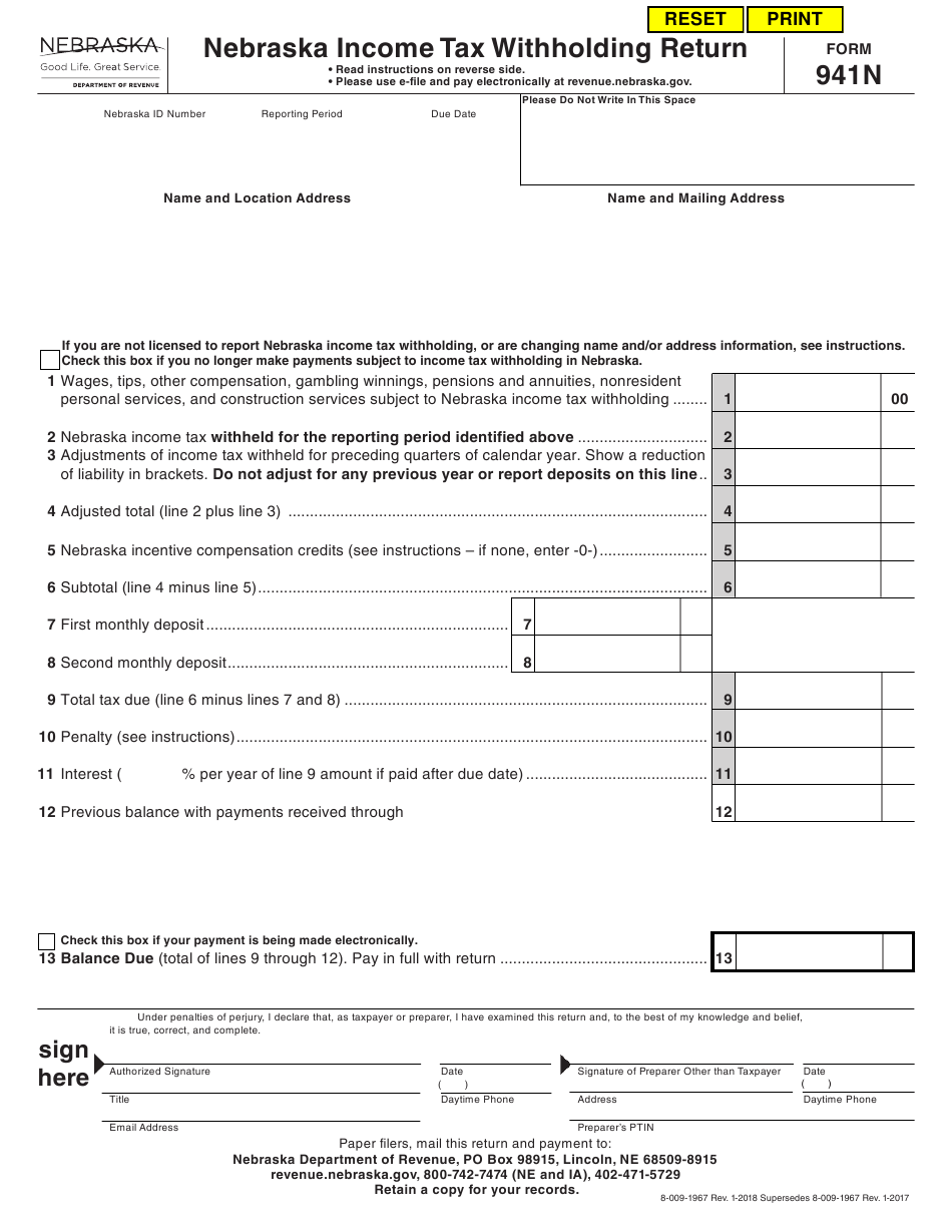 Form 941N Download Fillable PDF Or Fill Online Nebraska